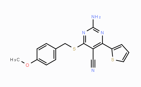 CAS No. 478067-20-8, 2-Amino-4-[(4-methoxybenzyl)sulfanyl]-6-(2-thienyl)-5-pyrimidinecarbonitrile