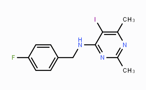 CAS No. 677749-61-0, N-(4-Fluorobenzyl)-5-iodo-2,6-dimethyl-4-pyrimidinamine
