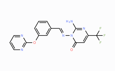 CAS No. 866149-05-5, 2-Amino-3-({(E)-[3-(2-pyrimidinyloxy)phenyl]methylidene}amino)-6-(trifluoromethyl)-4(3H)-pyrimidinone