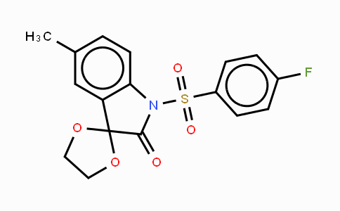 CAS No. 866152-08-1, 1-(4-Flourobenzenesulfonyl)-3-(1',3'-dioxolynyl)-5-methyl-1,3-dihydro-2H-indol-2-one