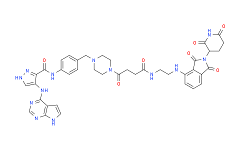 MC126F17 | 2408641-24-5 | 4-((7H-Pyrrolo[2,3-d]pyrimidin-4-yl)amino)-N-(4-((4-(4-((2-((2-(2,6-dioxopiperidin-3-yl)-1,3-dioxoisoindolin-4-yl)amino)ethyl)amino)-4-oxobutanoyl)piperazin-1-yl)methyl)phenyl)-1H-pyrazole-3-carboxamide