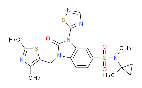 2032096-45-8 | 1-((2,4-Dimethylthiazol-5-yl)methyl)-N-methyl-N-(1-methylcyclopropyl)-2-oxo-3-(1,2,4-thiadiazol-5-yl)-2,3-dihydro-1H-benzo[d]imidazole-5-sulfonamide