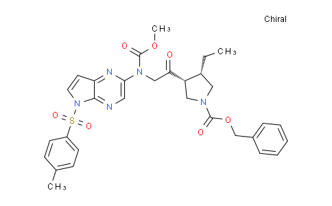 MC16W651 | 2715120-93-5 | 1-Pyrrolidinecarboxylic acid, 3-ethyl-4-[2-[(methoxycarbonyl)[5-[(4-methylphenyl)sulfonyl]-5H-pyrrolo[2,3-b]pyrazin-2-yl]amino]acetyl]-, phenylmethyl ester, (3S,4R)-