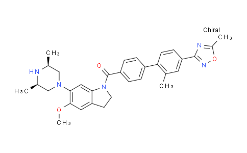 CAS No. 332397-72-5, [6-[(3R,5S)-3,5-dimethylpiperazin-1-yl]-5-methoxy-2,3-dihydroindol-1-yl]-[4-[2-methyl-4-(5-methyl-1,2,4-oxadiazol-3-yl)phenyl]phenyl]methanone