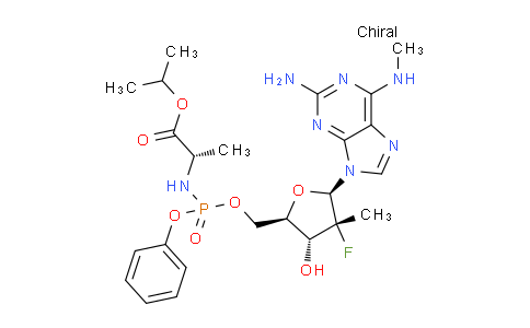 MC1C9754 | 1998705-64-8 | Isopropyl ((((2R,3R,4R,5R)-5-(2-amino-6-(methylamino)-9H-purin-9-yl)-4-fluoro-3-hydroxy-4-methyltetrahydrofuran-2-yl)methoxy)(phenoxy)phosphoryl)-L-alaninate