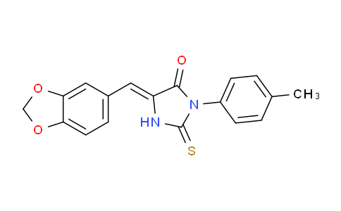 CAS No. 906128-02-7, 5-(1,3-dioxaindan-5-yl)methylidene-3-(4-methylphenyl)-2-sulfanylideneimidazolidin-4-one