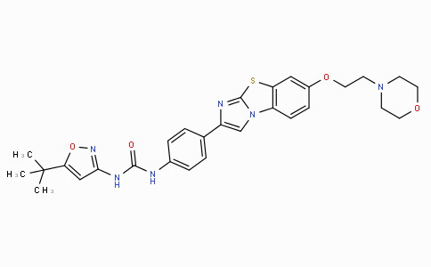 CAS No. 950769-58-1, N-(5-tert-Butylisoxazol-3-yl)-N'-{4-[7-(2-morpholin-4-ylethoxy)imidazo[2,1-b][1,3]benzothiazol-2-yl]phenyl}urea