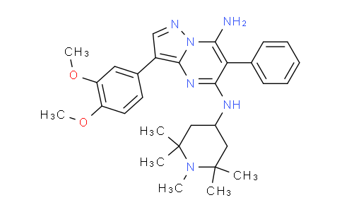 DY255Y20 | 2561413-77-0 | 3-(3,4-dimethoxyphenyl)-N5-(1,2,2,6,6-pentamethylpiperidin-4-yl)-6-phenylpyrazolo[1,5-a]pyrimidine-5,7-diamine