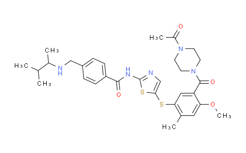 439574-61-5 | N-(5-((5-(4-Acetylpiperazine-1-carbonyl)-4-methoxy-2-methylphenyl)thio)thiazol-2-yl)-4-(((3-methylbutan-2-yl)amino)methyl)benzamide