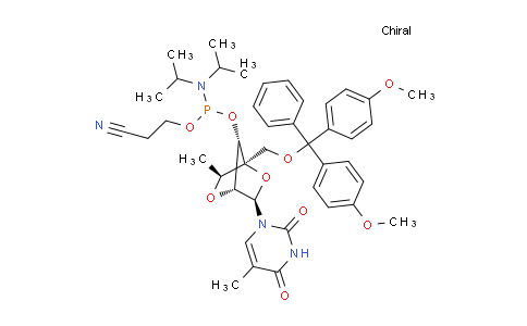 1197033-22-9 | 2,4(1H,3H)-Pyrimidinedione, 1-[2,5-anhydro-4-C-[[bis(4-methoxyphenyl)phenylmethoxy]methyl]-3-O-[[bis(1-methylethyl)amino](2-cyanoethoxy)phosphino]-6-deoxy-α-L-mannofuranosyl]-5-methyl-