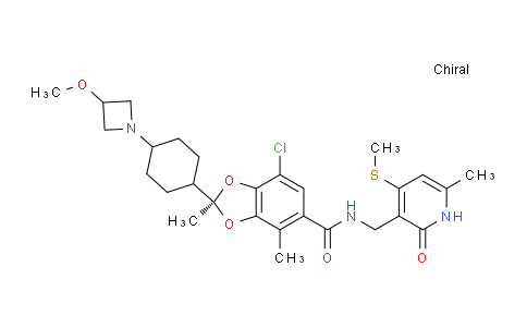 DY25P909 | 2567686-02-4 | (2R)-7-chloro-2-[4-(3-methoxyazetidin-1-yl)cyclohexyl]-2,4-dimethyl-N-[(6-methyl-4-methylsulfanyl-2-oxo-1H-pyridin-3-yl)methyl]-1,3-benzodioxole-5-carboxamide