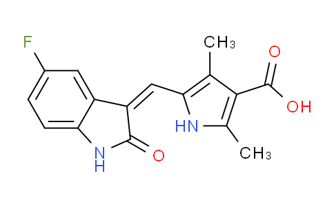 CAS No. 452105-33-8, 5-(5-Fluoro-2-oxo-1,2-dihydro-indol-3-ylidenemethyl)-2,4-dimethyl-1H-pyrrole-3-carboxylic Acid