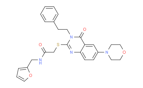 DY2F4511 | 896683-78-6 | N-(furan-2-yl)methyl-2-{6-(morpholin-4-yl)-4-oxo-3-(2-phenylethyl)-3,4-dihydroquinazolin-2-ylsulfanyl}acetamide