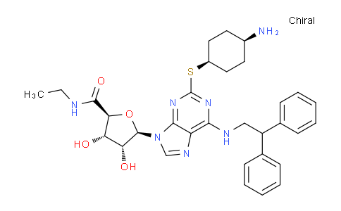 MC2Z6220 | 177545-72-1 | β-D-Ribofuranuronamide, 1-[2-[(4-aminocyclohexyl)thio]-6-[(2,2-diphenylethyl)amino]-9H-purin-9-yl]-1-deoxy-N-ethyl-, cis- (9CI)