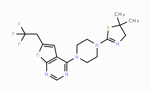 CAS No. 1454920-20-7, 4-(4-(5,5-Dimethyl-4,5-dihydrothiazol-2-yl)piperazin-1-yl)-6-(2,2,2-trifluoroethyl)thieno[2,3-d]pyrimidine