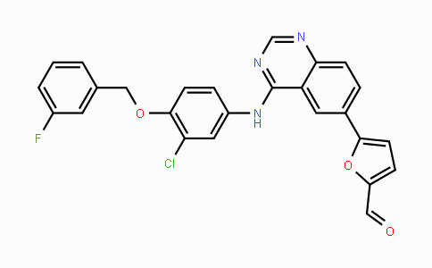 CAS No. 231278-84-5, 5-(4-((3-Chloro-4-((3-fluorobenzyl)oxy)phenyl)amino)quinazolin-6-yl)furan-2-carbaldehyde