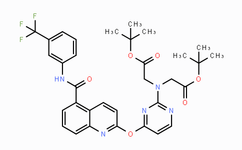 CAS No. 1956327-19-7, di-tert-butyl 2,2'-((4-((5-((3-(trifluoromethyl)phenyl)carbamoyl)quinolin-2-yl)oxy)pyrimidin-2-yl)azanediyl)diacetate