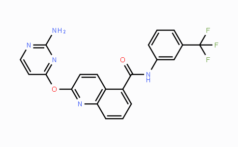 CAS No. 1631035-78-3, 2-((2-aminopyrimidin-4-yl)oxy)-N-(3-(trifluoromethyl)phenyl)quinoline-5-carboxamide