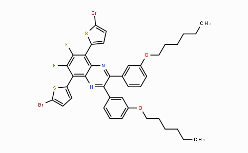 CAS No. 1416047-44-3, 5,8-bis(5-Bromothiophen-2-yl)-6,7-difluoro-2,3-bis(3-(hexyloxy)phenyl)quinoxaline