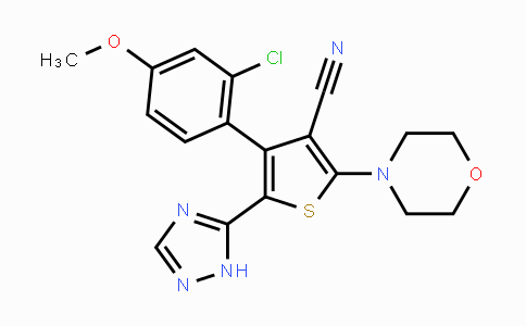 CAS No. 1202041-57-3, 4-(2-chloro-4-methoxyphenyl)-2-morpholin-4-yl-5-(2H-[1,2,4]triazol-3-yl)thiophene-3-carbonitrile