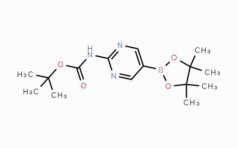 CAS No. 1032758-88-5, tert-butyl (5-(4,4,5,5-tetramethyl-1,3,2-dioxaborolan-2-yl)pyrimidin-2-yl)carbamate