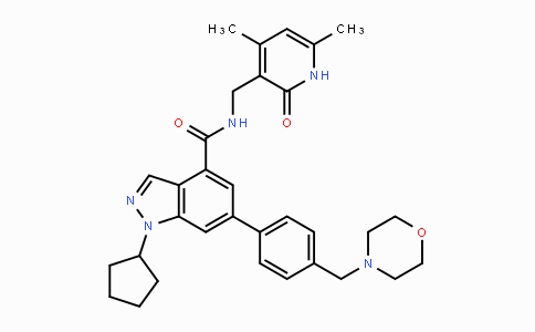 CAS No. 1396772-26-1, 1-cyclopentyl-N-((4,6-dimethyl-2-oxo-1,2-dihydropyridin-3-yl)methyl)-6-(4-(morpholinomethyl)phenyl)-1H-indazole-4-carboxamide