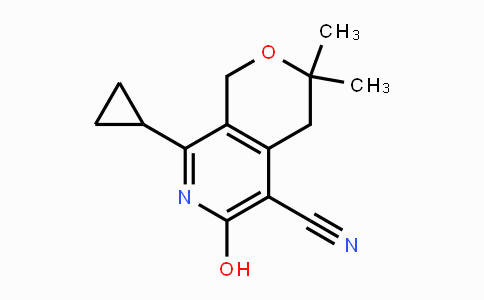 CAS No. 1416270-95-5, 8-cyclopropyl-6-hydroxy-3,3-dimethyl-3,4-dihydro-1H-pyrano[3,4-c]pyridine-5-carbonitrile