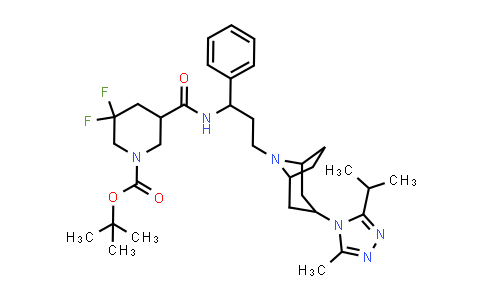MC457925 | 1673575-89-7 | Tert-butyl 3,3-difluoro-5-[[3-[3-(3-methyl-5-propan-2-yl-1,2,4-triazol-4-yl)-8-azabicyclo[3.2.1]octan-8-yl]-1-phenylpropyl]carbamoyl]piperidine-1-carboxylate