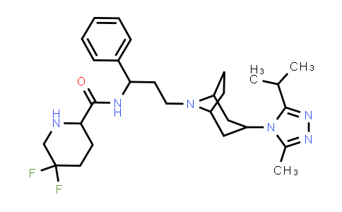CAS No. 1673575-93-3, 5,5-Difluoro-N-[3-[3-(3-methyl-5-propan-2-yl-1,2,4-triazol-4-yl)-8-azabicyclo[3.2.1]octan-8-yl]-1-phenylpropyl]piperidine-2-carboxamide