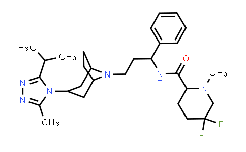 MC457953 | 1673575-96-6 | 5,5-Difluoro-1-methyl-N-[3-[3-(3-methyl-5-propan-2-yl-1,2,4-triazol-4-yl)-8-azabicyclo[3.2.1]octan-8-yl]-1-phenylpropyl]piperidine-2-carboxamide