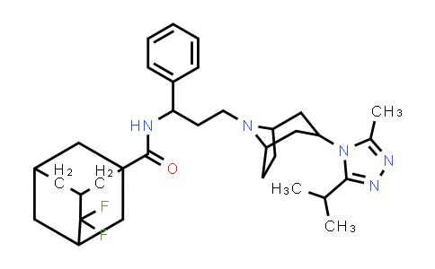 CAS No. 1678517-29-7, 4,4-Difluoro-N-[3-[3-(3-methyl-5-propan-2-yl-1,2,4-triazol-4-yl)-8-azabicyclo[3.2.1]octan-8-yl]-1-phenylpropyl]adamantane-1-carboxamide