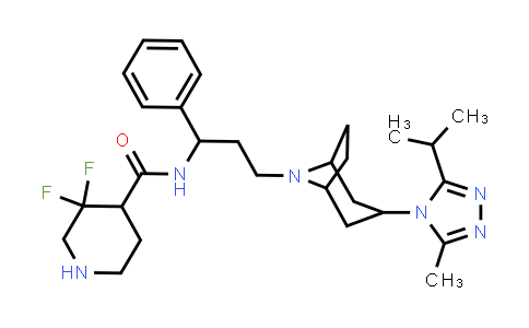 CAS No. 1673575-95-5, 3,3-Difluoro-N-[3-[3-(3-methyl-5-propan-2-yl-1,2,4-triazol-4-yl)-8-azabicyclo[3.2.1]octan-8-yl]-1-phenylpropyl]piperidine-4-carboxamide