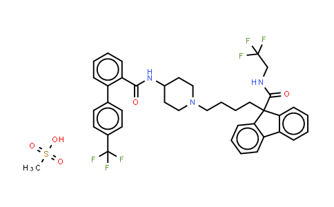CAS No. 202914-84-9, N-(2,2,2-trifluoroethyl)-9-(4-(4-(4′-(trifluoromethyl)biphenyl-2-ylcarboxamido)piperidin-1-yl)butyl)-9H-fluorene-9-carboxamide methanesulfonate