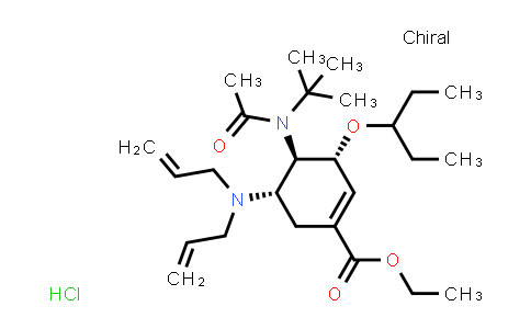 CAS No. 651324-08-2, (3R,4R,5S)-4-n-acetyl(1,1-dimethylethyl)amino-5-n,n-diallylamino-3-(1-ethylpropoxy)-1-cyclohexene-1-carboxylic acid ethyl ester monohydrochloride