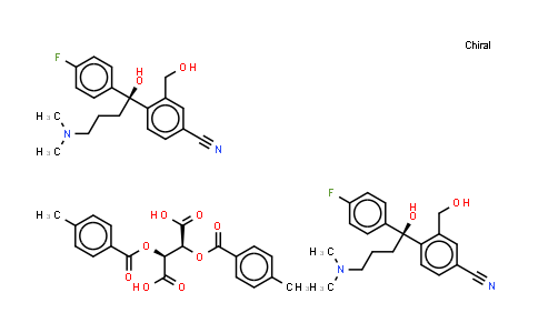 CAS No. 128173-53-5, (-)-4-(4-Dimethylamino)-1-(4-fluorophenyl)-1-(hydroxybuty)-3-hydroxymethyl)-benzonitrile hemi D-(+)-di-p-toloyltartaric acid salt
