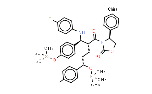 CAS No. 272778-12-8, 3-[(2R,5S)-5-(4-Fluorophenyl)-2-[(S)-[(4-fluorophenyl(amino)]][4-[trimethylsilyl]-oxy]phenyl]methyl]-1-oxo-5-[(trimethylsily)-oxy]pentyl]-4-phenyl-(4S)-2-oxazolidinone