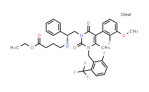 MC460219 | 832720-84-0 | 4-[[(1R)-2-[5-(2-fluoro-3-methoxyphenyl)-3-[[2-fluoro-6-(trifluoromethyl)phenyl]methyl]-3,6-dihydro-4-methyl-2,6-dioxo-1(2H)-pyrimidinyl]-1-phenylethyl]amino] ethyl ester