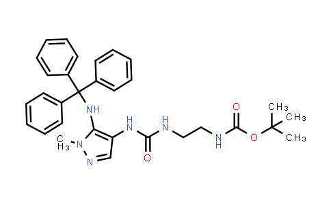 CAS No. 689293-69-4, tert-butyl [2-({[1-methyl-5-(tritylamino)-1H-pyrazol-4-yl]carbamoyl}amino)ethyl]carbamate