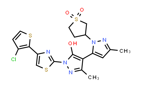 1007030-10-5 | [4,5'-Bi-1H-pyrazol]-5-ol, 1-[4-(3-chloro-2-thienyl)-2-thiazolyl]-3,3'-dimethyl-1'-(tetrahydro-1,1-dioxido-3-thienyl)-