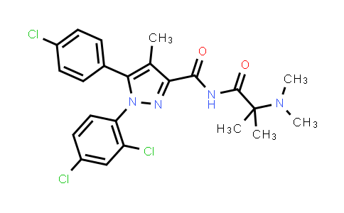 CAS No. 1020100-62-2, 1H-Pyrazole-3-carboxamide, 5-(4-chlorophenyl)-1-(2,4-dichlorophenyl)-N-[2-(dimethylamino)-2-methyl-1-oxopropyl]-4-methyl-