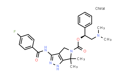 CAS No. 1026898-98-5, Pyrrolo[3,4-c]pyrazole-5(1H)-carboxylic acid, 3-[(4-fluorobenzoyl)amino]-4,6-dihydro-6,6-dimethyl-, (1S)-2-(dimethylamino)-1-phenylethyl ester