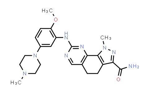 CAS No. 1034614-73-7, 1H-Pyrazolo[4,3-h]quinazoline-3-carboxamide, 4,5-dihydro-8-[[2-methoxy-5-(4-methyl-1-piperazinyl)phenyl]amino]-1-methyl-