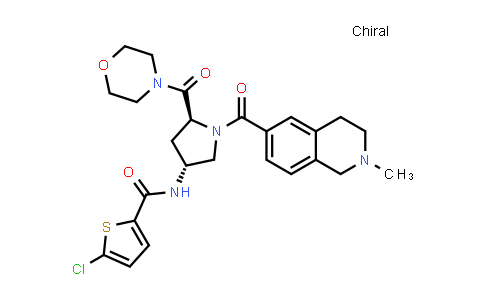 CAS No. 1065062-66-9, 2-Thiophenecarboxamide, 5-chloro-N-[(3R,5S)-5-(4-morpholinylcarbonyl)-1-[(1,2,3,4-tetrahydro-2-methyl-6-isoquinolinyl)carbonyl]-3-pyrrolidinyl]-