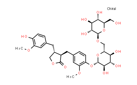 CAS No. 106647-14-7, 2(3H)-Furanone, 3-[[4-[(6-O-β-D-glucopyranosyl-β-D-glucopyranosyl)oxy]-3-methoxyphenyl]methyl]dihydro-4-[(4-hydroxy-3-methoxyphenyl)methyl]-, (3R-trans)-