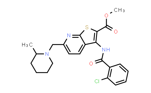 CAS No. 1069723-25-6, Methyl 3-(2-chlorobenzamido)-6-((2-methylpiperidin-1-yl)methyl)thieno[2,3-b]pyridine-2-carboxylate