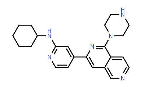 CAS No. 1071135-06-2, 2-​Pyridinamine, N-​cyclohexyl-​4-​[1-​(1-​piperazinyl)​-​2,​6-​naphthyridin-​3-​yl]​-