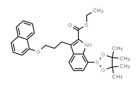CAS No. 1073493-76-1, Ethyl 3-(3-(naphthalen-1-yloxy)propyl)-7-(4,4,5,5-tetramethyl-1,3,2-dioxaborolan-2-yl)-1H-indole-2-carboxylate