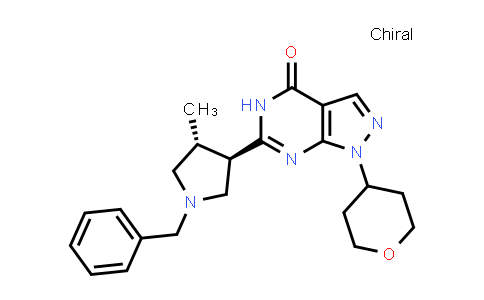 CAS No. 1082743-69-8, rel-6-((3R,4R)-1-benzyl-4-methylpyrrolidin-3-yl)-1-(tetrahydro-2H-pyran-4-yl)-1,5-dihydro-4H-pyrazolo[3,4-d]pyrimidin-4-one
