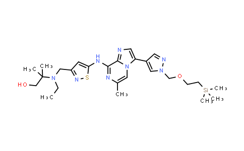 CAS No. 1094071-25-6, 1-Propanol, 2-[ethyl[[5-[[6-methyl-3-[1-[[2-(trimethylsilyl)ethoxy]methyl]-1H-pyrazol-4-yl]imidazo[1,2-a]pyrazin-8-yl]amino]-3-isothiazolyl]methyl]amino]-2-methyl-