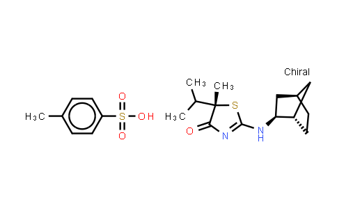 CAS No. 1095565-87-9, 4(5H)-Thiazolone, 2-[(1S,2S,4R)-bicyclo[2.2.1]hept-2-ylamino]-5-methyl-5-(1-methylethyl)-, (5S)- (methanesulfonate)